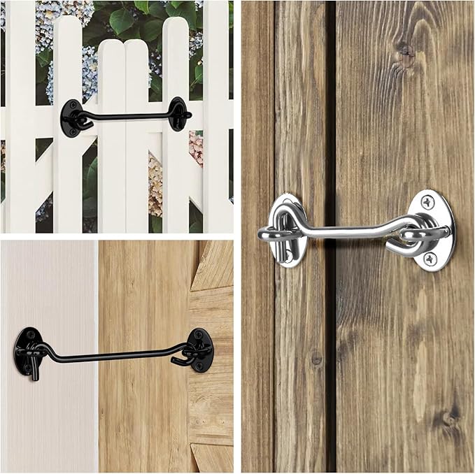 6" Black Stainless Steel Gate Latch, Barn Door Lock with Screws, Privacy Hook for Inside Door, Fence, Window, 2 PCS