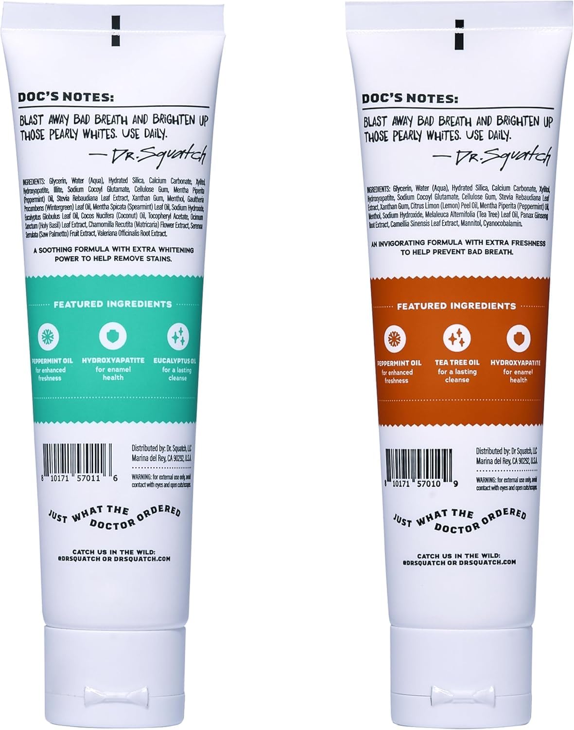 Dr. Squatch Natural Teeth Whitening Toothpaste Kit - Day and Night Flouride Free Natural Toothpaste - Citrus Mint, Spearmint (4.7 oz, 2-Pack)