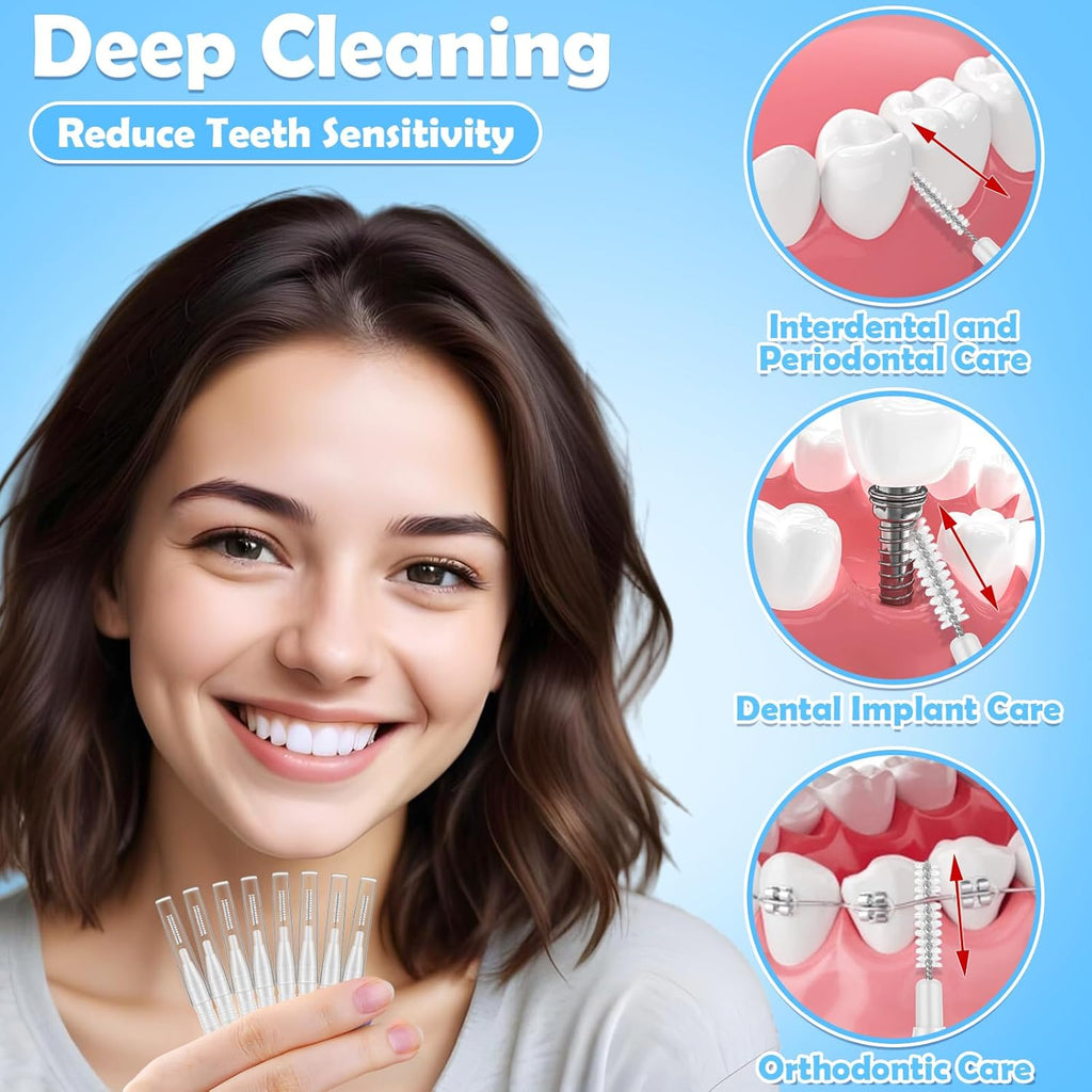 120Pcs Interdental Brushes, 360° Bendable Soft Bristles Braces Flossers Dental Brushes Between Teeth Gum Interdental Brushes for Gum Braces Oral Teeth Cleaning Tool (White)