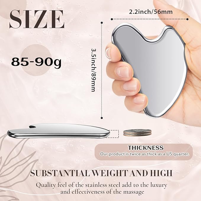 Nuanchu Stainless Steel Gua Sha Facial Tools Metal Guasha Tool for Face Body Jawline Shaper, Double Chin Reducer, Puffiness Reducing, Lymphatic Drainage Massager Skin Care Gift with Pouch(Silver)