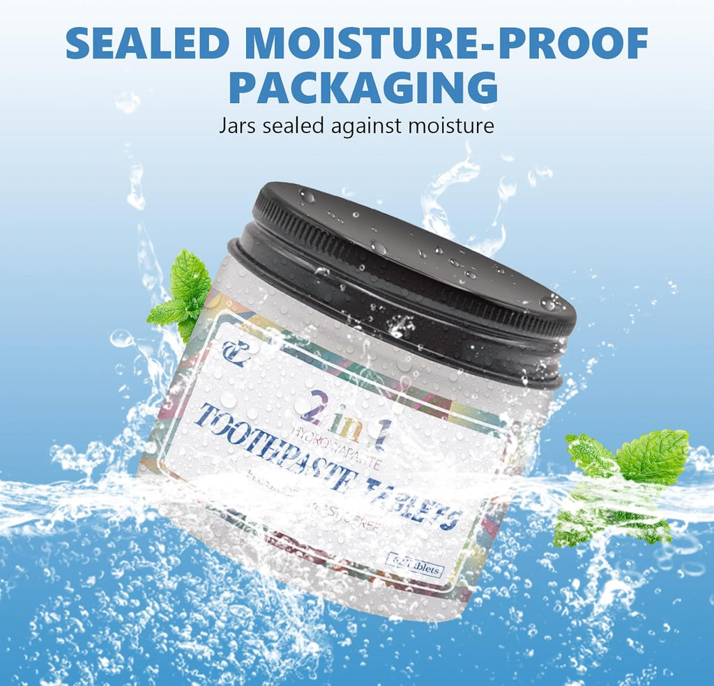 Toothpaste Tablets with Nano Hydroxyapatite – 2-in-1 Chewable Mint Tablets for Fresh Breath & Daily Cleaning, Fluoride-Free, Travel Friendly Jar, 62 Count (1)