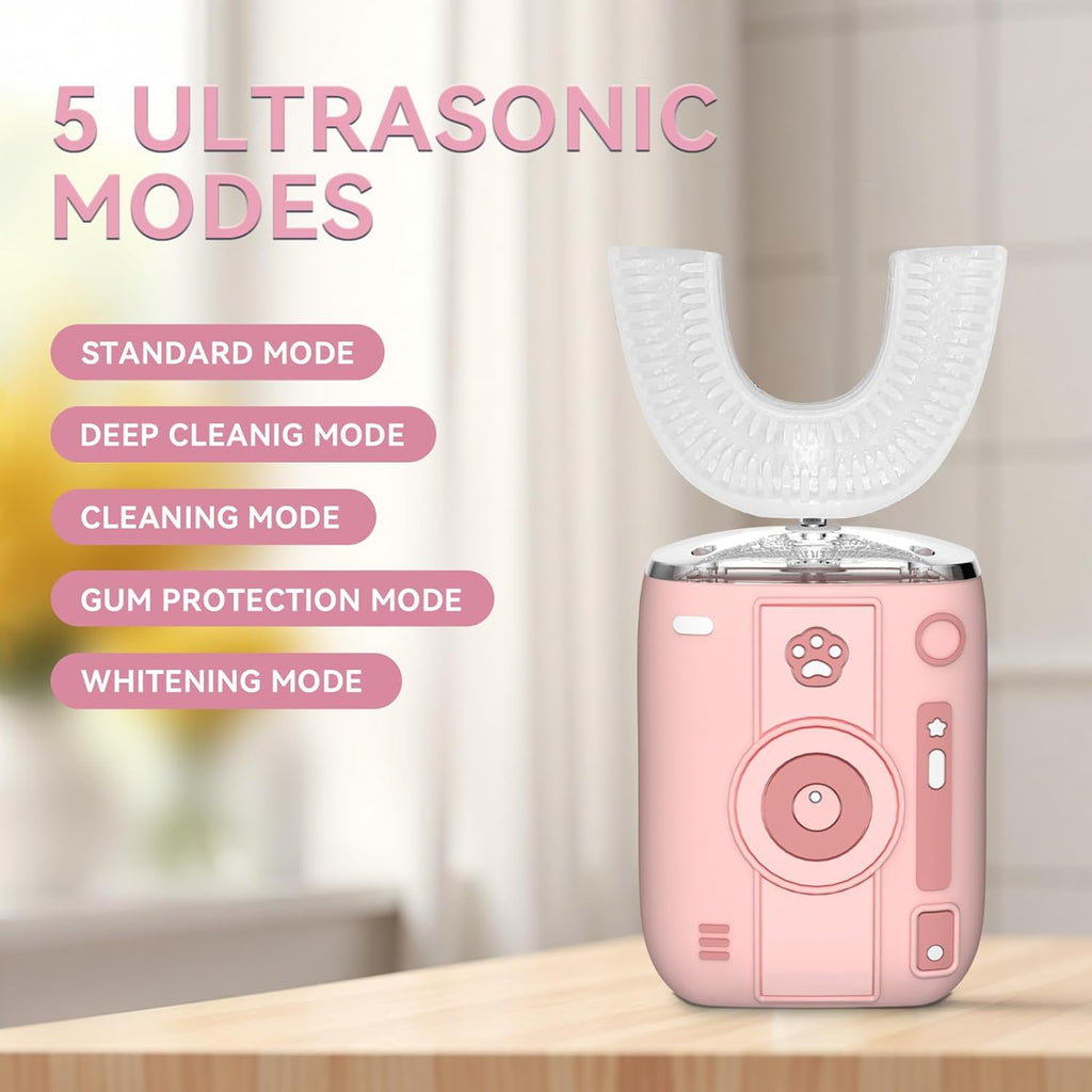 Adult Sonic Automatic Electric Toothbrush, 360° Oral Cleaning Stain Whitening, IPX7 Waterproof Rechargeable, u-Shape Brush Head*3+Straight Handle Brush Head*2, Suitable for Travel or Home Use