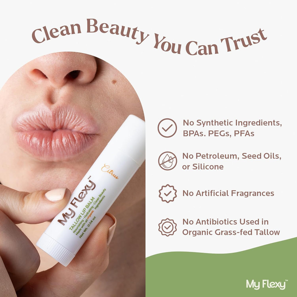 100% Organic Lip Balm Hydrating, Grass-Fed Beef Tallow Lip Balm, Made with Pasture Raised Tallow, Honey, Beeswax, & Orange Essential Oil, Lip Balms & Moisturizers - Bulk Pack of 3