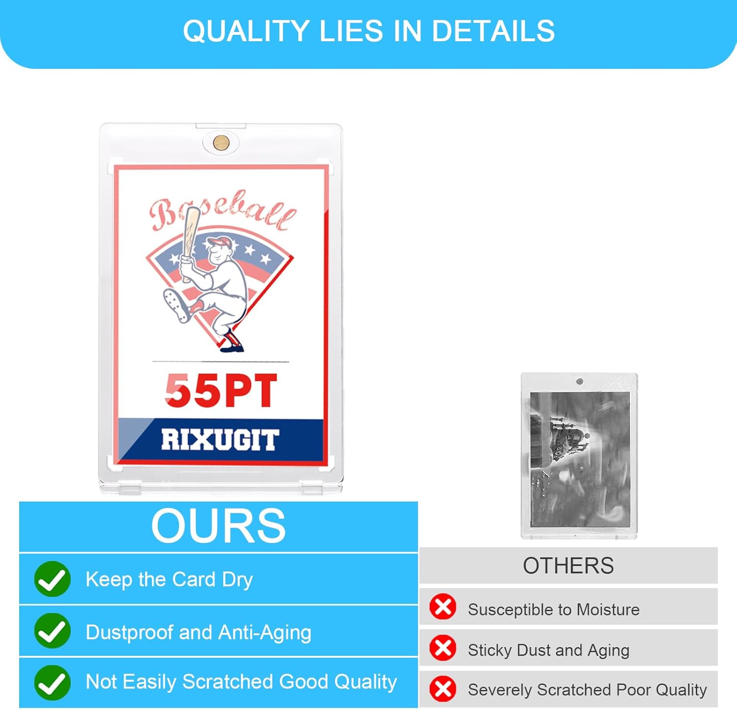 20-Pack Magnetic Card Holders for Trading-Cards - 55PT One Touch Magnetic Card Holder, Magnetic Card Case for Sports Game Baseball Cards, Collectible Trading Card Sleeves Business Card Holders