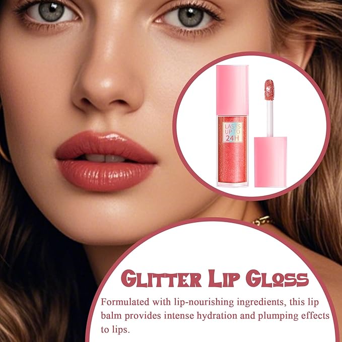 Shimmery Lip Gloss - Glossy Moisturizing Plumper, Glitter Shine, Hydrating Balm With Applicator | High Shine For Full Luscious Lips, Lightweight Oil Smooth Care, Non Sticky Tint Party Daily Makeup