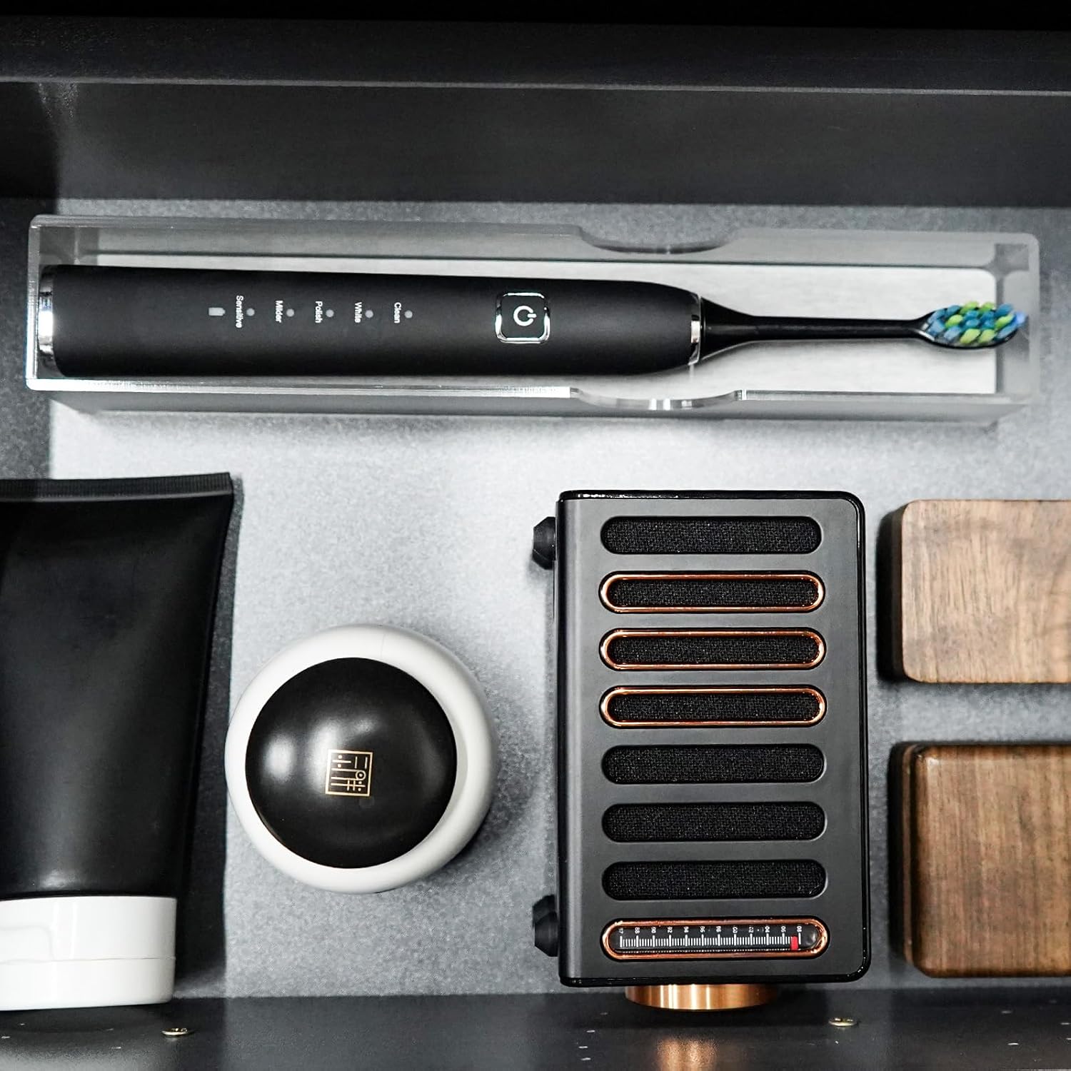 Acrylic Electric Toothbrush Holder with Diatomite Drying Stone, Bathroom Drawer Organizer with Drainage Hole for Tooth Brush, Compatible with Philips, Oral-B (Frosted)