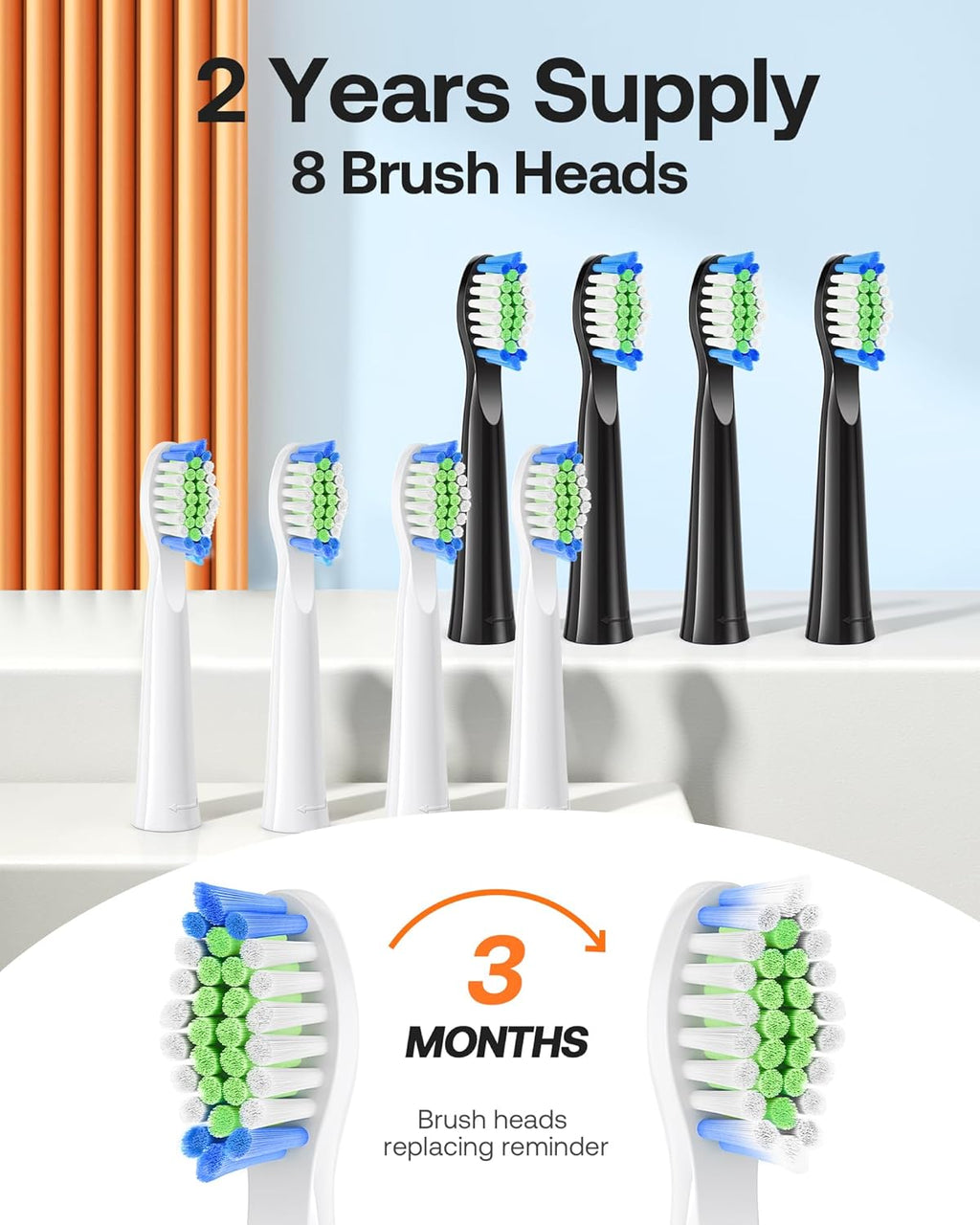 Bitvae Electric Toothbrushes 2 Pack With Holders, Ultrasonic Electronic 8 Brush Heads 5 Modes, Rechargeable Power for 30 Days Using, Black & Pink