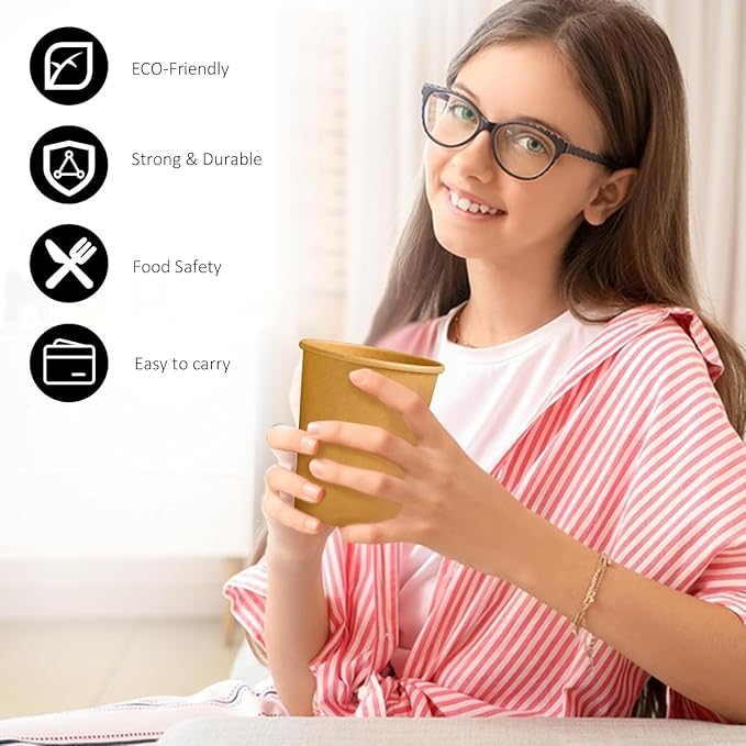 400 Pack 8 oz Paper Cups, Brown Kraft Disposable Paper Coffee Cups, Unbleached Paper Cups for Hot/Cold Beverage Party, Picnic, Travel, and Events.