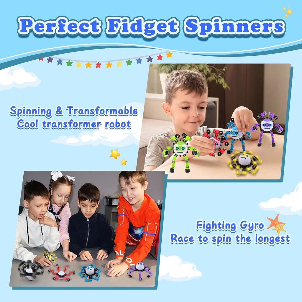 2 PCS Transformable Fidget Spinners Toys for Kids and Adults Stress Relief Sensory Toy for Teens Boys Autism Cool Fingertip Gyros Boy Girl Travel Party Favors Birthdays Gifts Stocking Stuffer