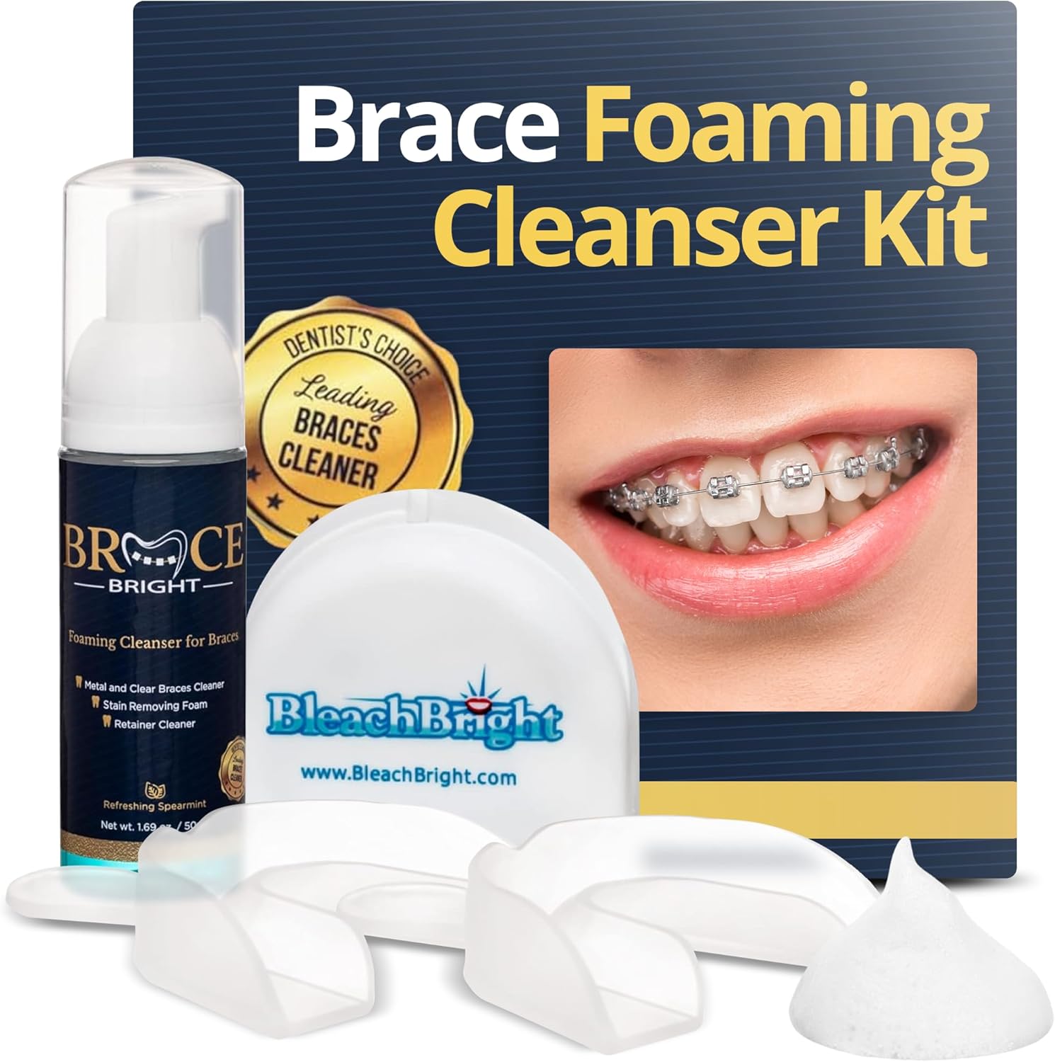 Teeth Whitening for Braces, Braces Cleaner Foam, Brace Teeth Whitening kit for Under Metal, Ceramic, Brackets & Wires. Cleaning Kit, Use w/Toothbrush or Trays No Sensitivity. Minty, Teens, Adults