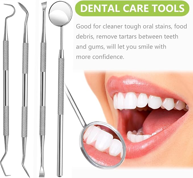8 Pack Dental Tools PARYUNGR Teeth Cleaning Tool Kit, Stainless Steel Scraper Plaque Tartar Remover Tooth Cleaner Dental Floss Picks, Professional Oral Care Hygiene Set for Personal Pet Use with Case