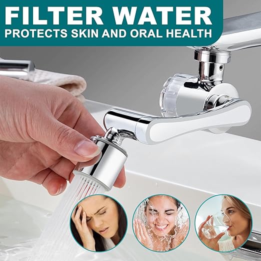 1080º Sink Water Filter Faucet, Splash-proof Sink Faucet Extender with Filter, Reduce 99% Chlorine, 2 Modes Spray Attachment for Home Kitchen & Bathroom, 9PCS Replacement Filter