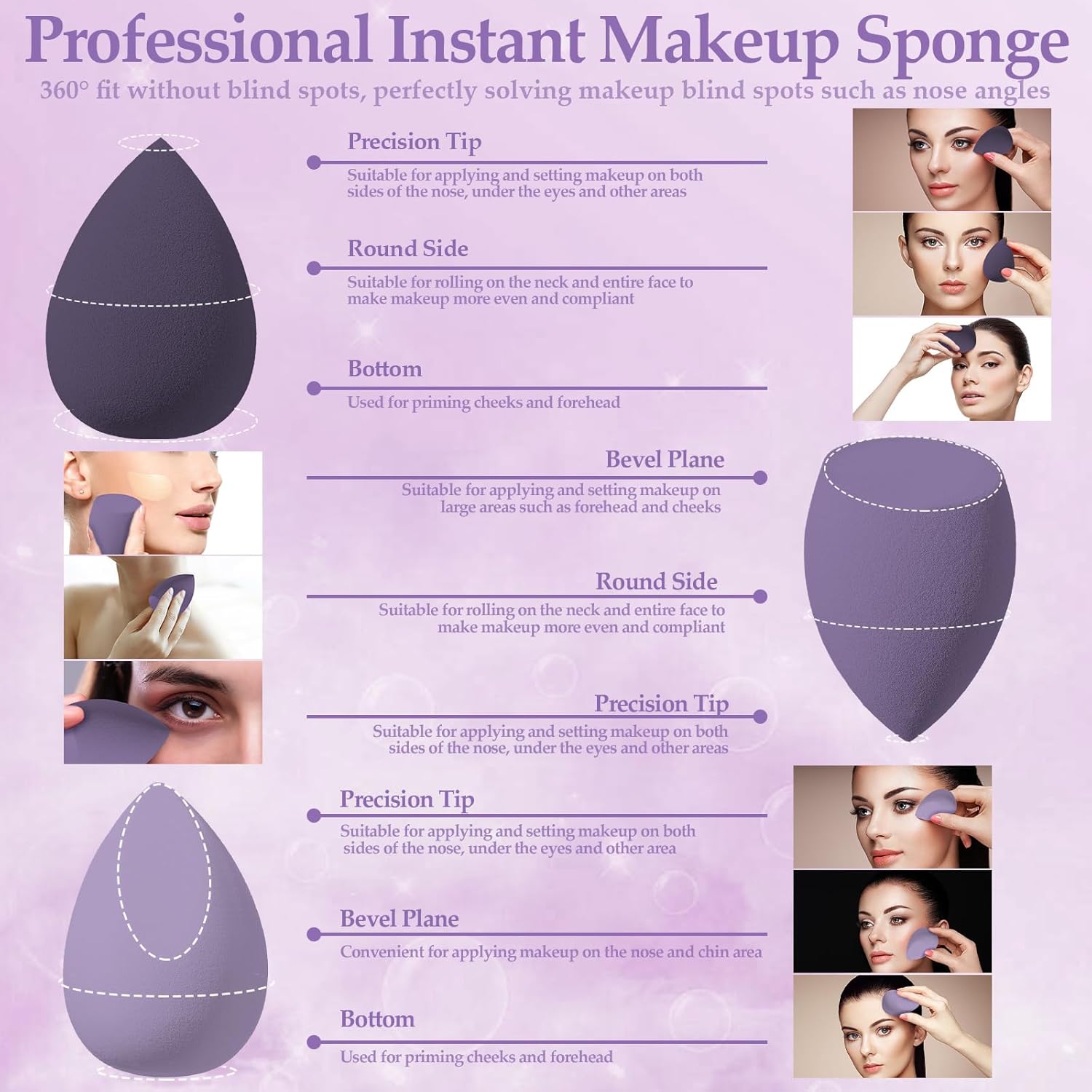 14 Pcs Makeup Sponge Set, Beauty Sponges Blender with 4 Pcs Powder Puff and 4 Pcs Mini Make up Sponges for Liquid,Foundation,Powder,Concealer,Cream (Purple)