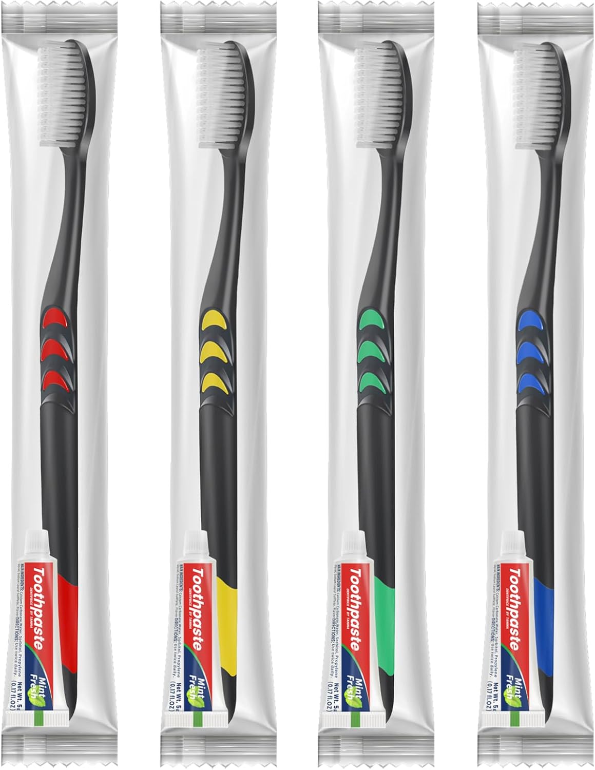100 Pack Disposable Toothbrush with Toothpaste Set, Individually Wrapped Travel Toothbrushes for Adults & Kids, Portable Soft Bristle Kit for Camping, Hotel, Emergency Use (Black, 5g)
