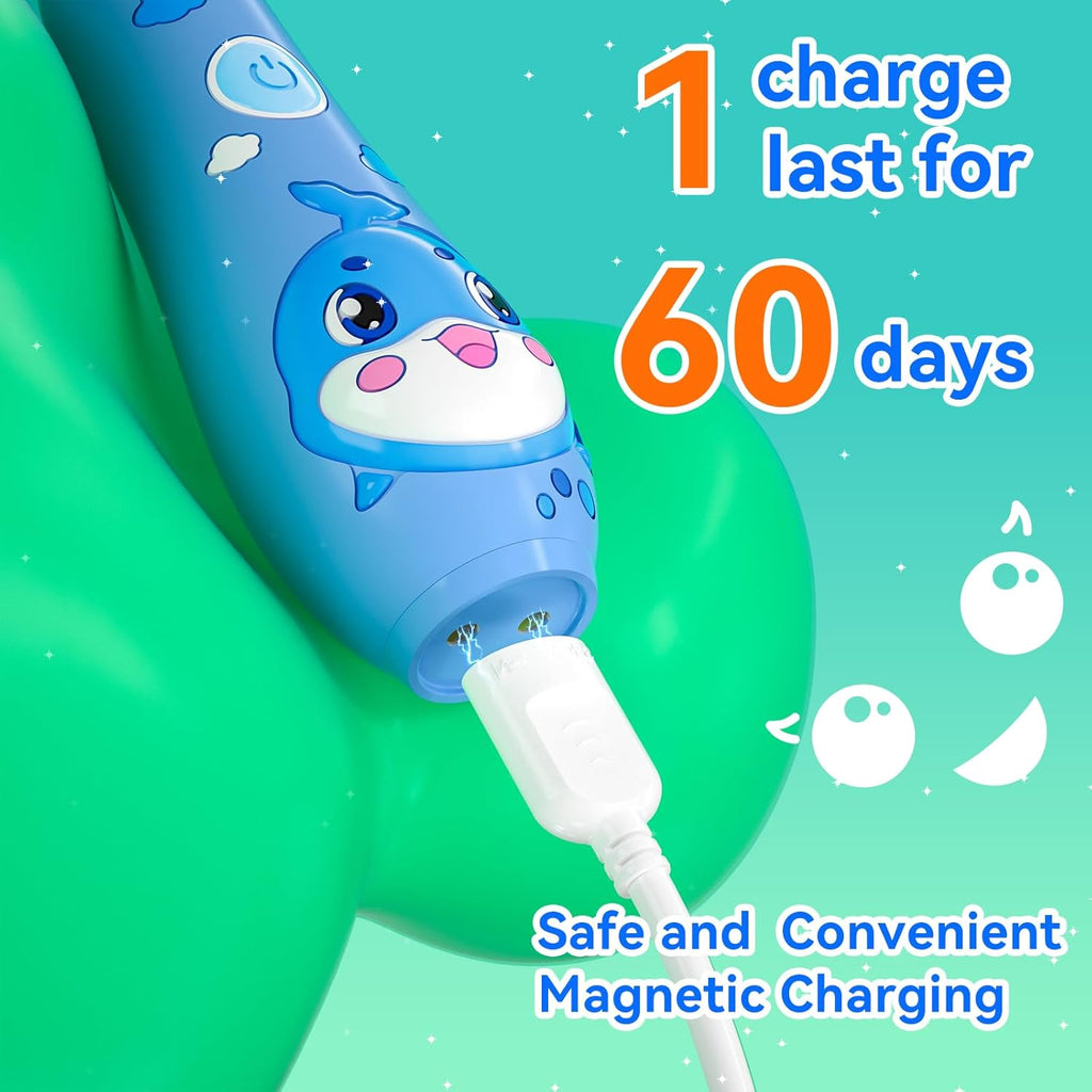 SEAGO Kids Electric Toothbrushes Rechargeable, Toddler Electric Toothbrush with Magnetic Charging, LED Observing Light, 8 Toothbrush Heads for Ages 2-4-6 Boys Girls (Navy Blue)