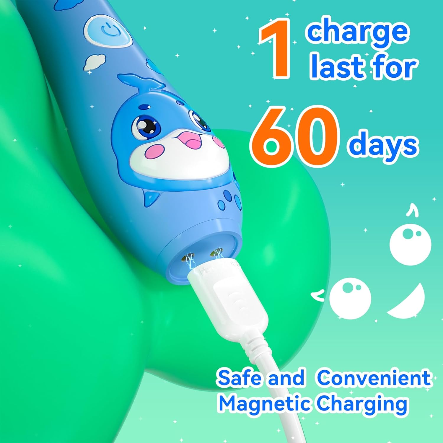 SEAGO Kids Electric Toothbrushes Rechargeable, Toddler Electric Toothbrush with Magnetic Charging, LED Observing Light, 8 Toothbrush Heads for Ages 2-4-6 Boys Girls (Navy Blue)