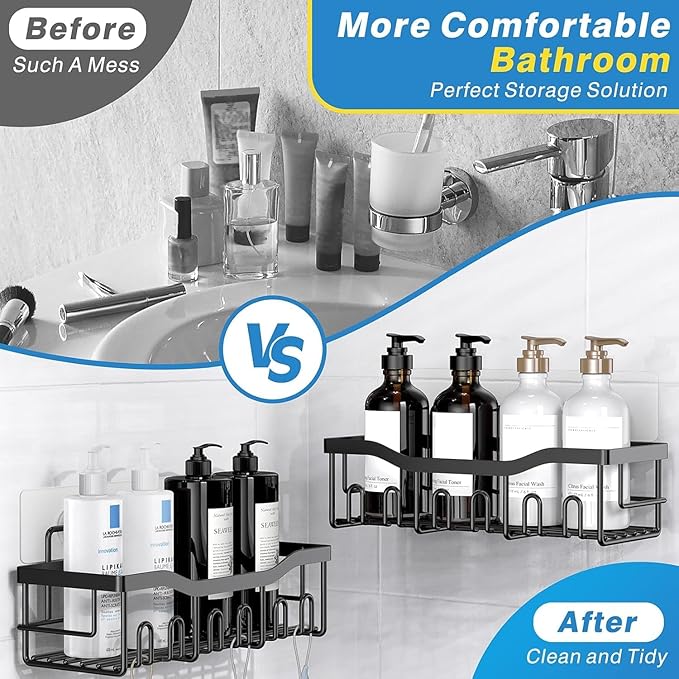 EUDELE 5-Pack Rustproof Stainless Steel Shower Caddy Set– No Drill Adhesive Bathroom Organizer, Space-Saving Shower Shelves for Apartment Essentials, Bathroom/Kitchen Storage Home Decor-L Size