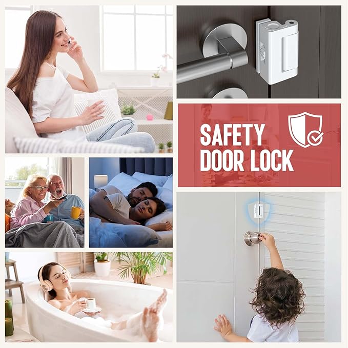 Portable Door Lock for Travel - No Drill Adjustable Latch, Hotel & Apartment Security, Child Proof Interior Defender for Inward Swinging Doors.(White-1PCS)