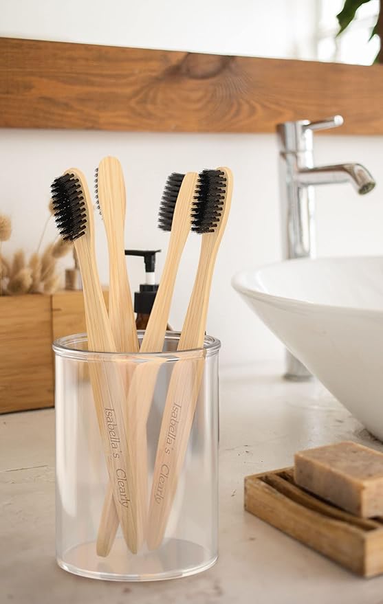Clearly Bamboo Toothbrush Set | Extra Soft Charcoal Infused Bristles, Eco Biodegradable Wood, BPA Free Vegan Nylon | Great for Teeth Whitening, Sensitive Gums, Adults, Kids (Family Pack of 4)