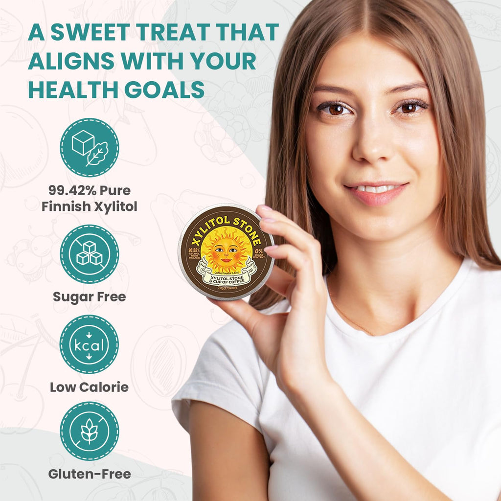 Xylitol Stone Sugar Free Candy - Vegan & Keto Friendly Unique Hard Candy Sugar-Free - 100% Natural Flavor Candies - Gluten Free & Non-GMO Breath Freshener Low Calorie Mints - Coffee (Pack of 1)