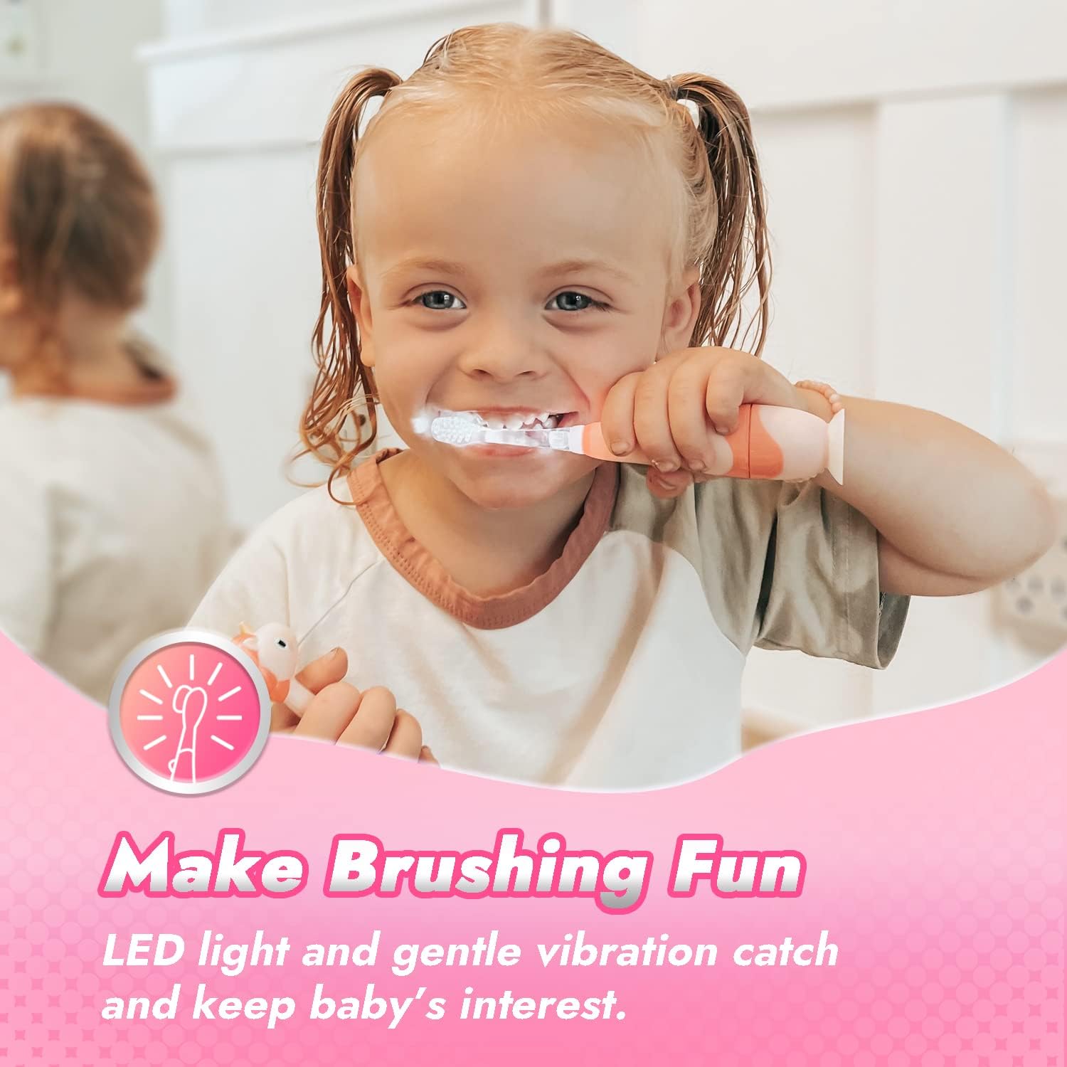 Papablic Toddler Sonic Electric Toothbrush Kids for Ages 1-3 Years, Baby Electric Toothbrush with Cute Unicorn Cover and Smart LED Timer, 4 Brush Heads (Doris)