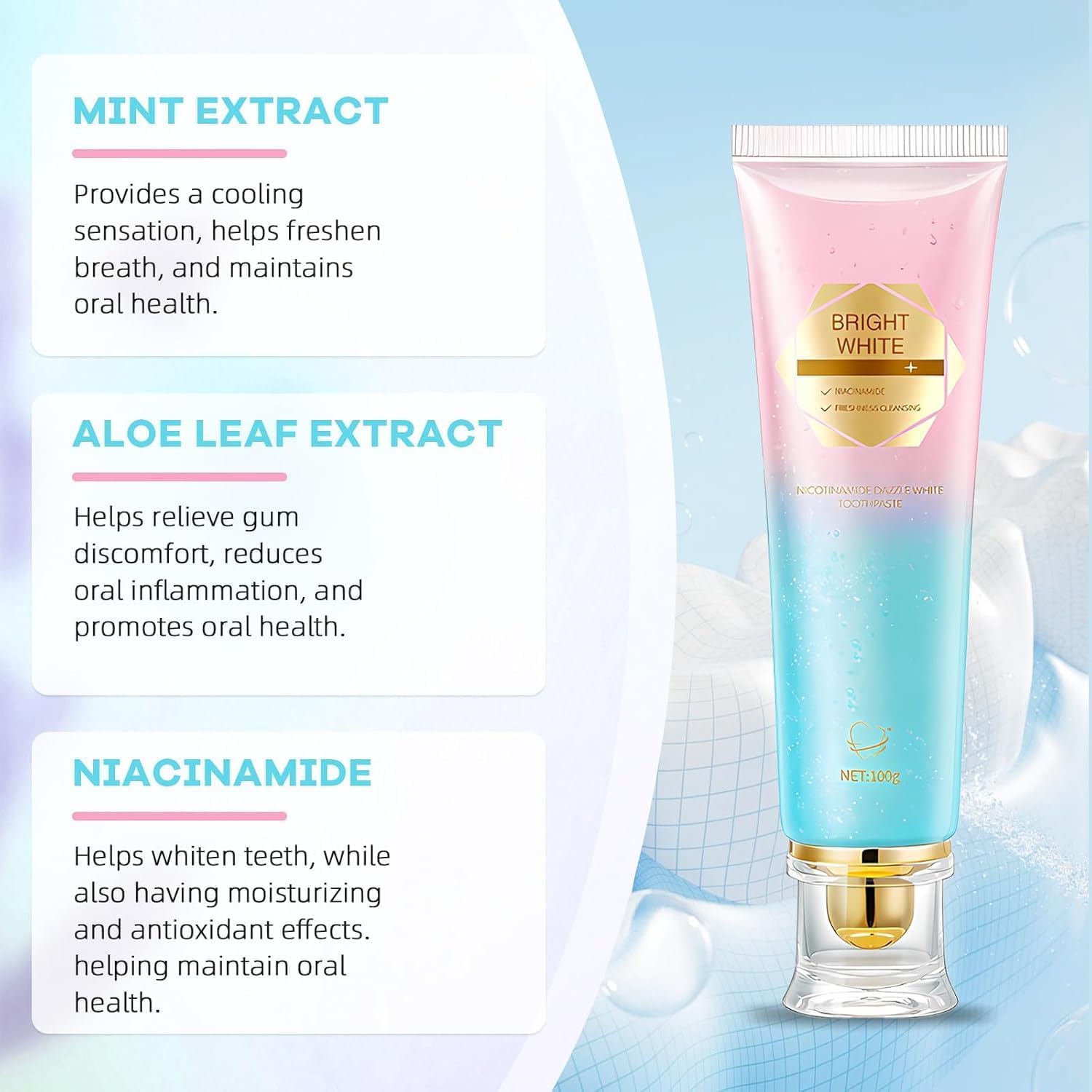 Niacinamide Whitening Toothpaste, Niacinamide Toothpaste with Natural Gentle Care Deep Stain Removal Clean, It Has a Powerful Effect of Whitening Teeth (1PC)