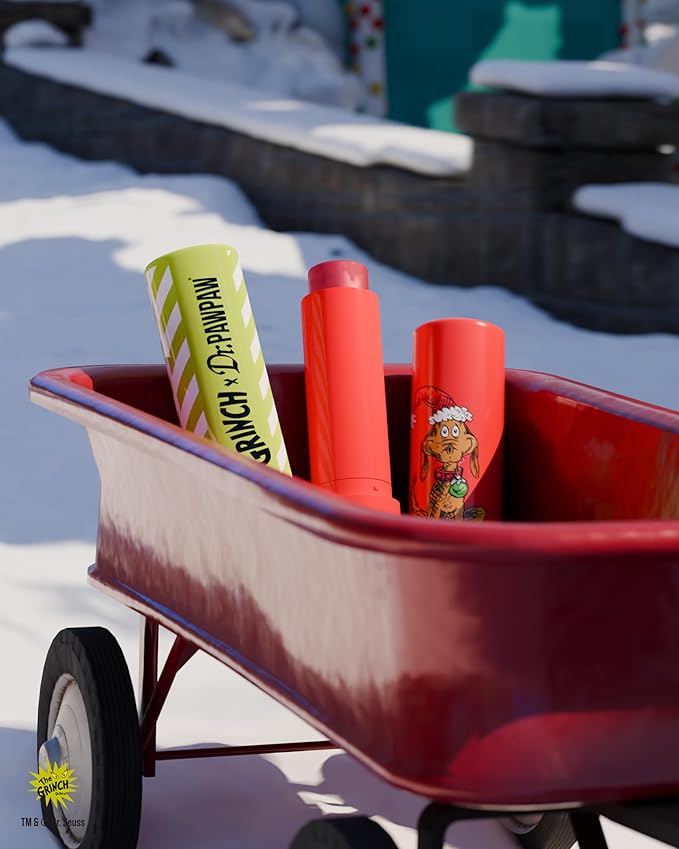 Dr. PawPaw The Grinch Set - Original, Ultimate Red, Candy Cane - Lip Scrub and Natural Lip Balm - Gluten Free Care to Exfoliate and Moisturize - 3 pc