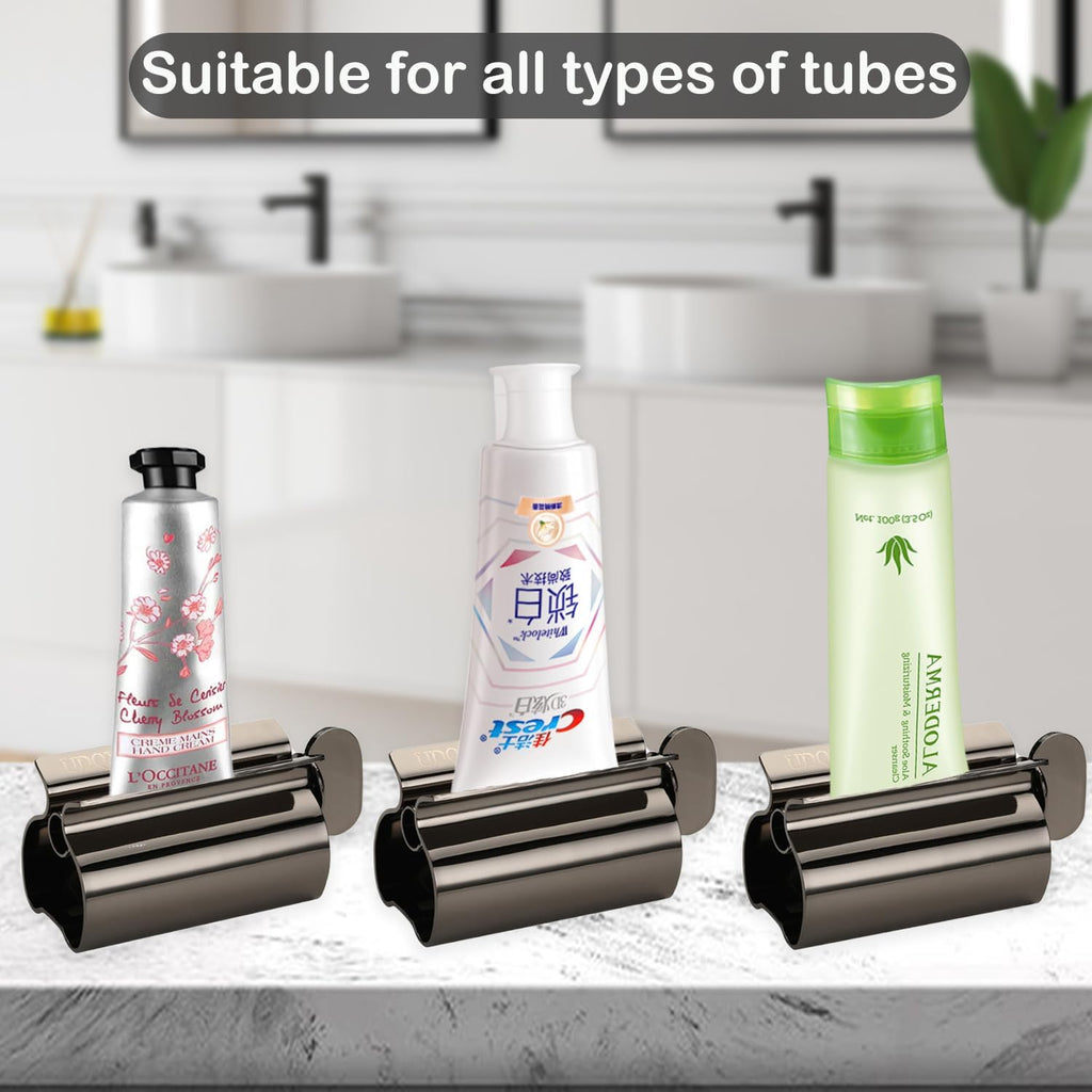 Toothpaste Squeezer - Metal Tube Squeezer Stainless Steel Tube Wringer UDQYQ Toothpaste seat Holder Stand (Black)