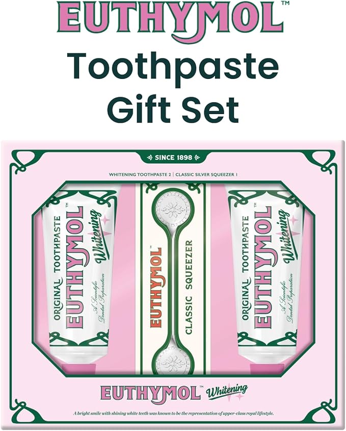 EUTHYMOL Whitening Toothpaste Set (Gift Set, 3.7fl oz*2, Sqeezer Set) - Stain Removal in 2 Weeks, Long-Lasting Freshness for Sensitive Gum & Teeth. Bad Breath, Cavity Prevention