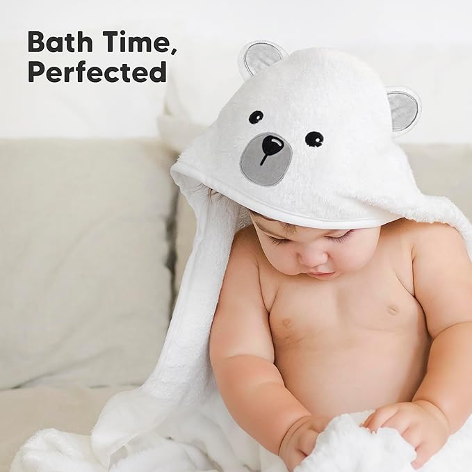 KeaBabies Hooded Baby Towel for Newborn - Viscose Derived from Bamboo Large Baby Bath Towels with Hood for Boys, Girls, Toddler, Extra Absorbent & Soft Newborn Bath Essentials (Polar, Regular)