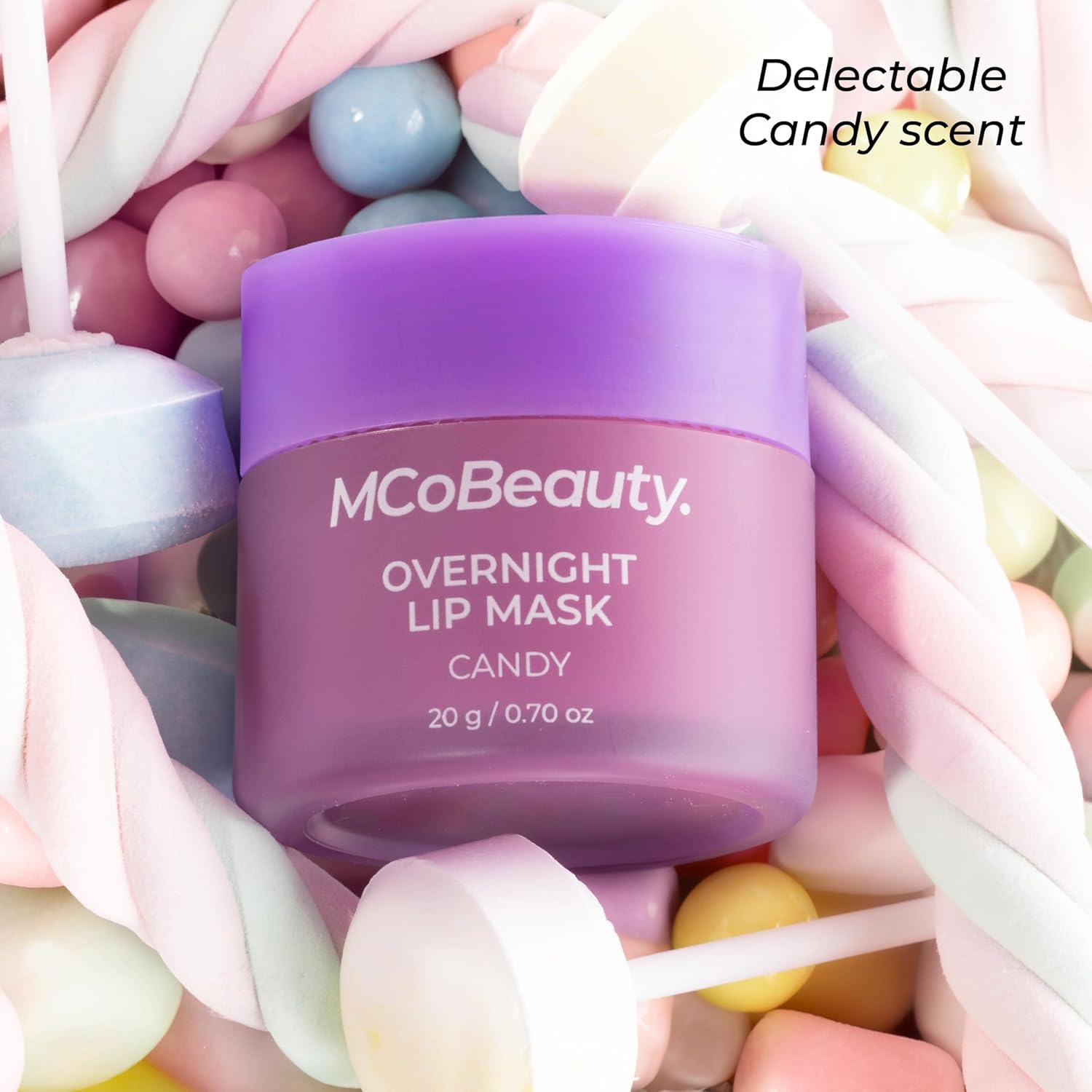 MCoBeauty - Double Duty Lip Mask - Contains Coconut Oil and Vitamin E Lip Balm for Day or Overnight Mask - Candy Scent - Skin Care and Makeup Accessories - Holiday Essentials - 15g