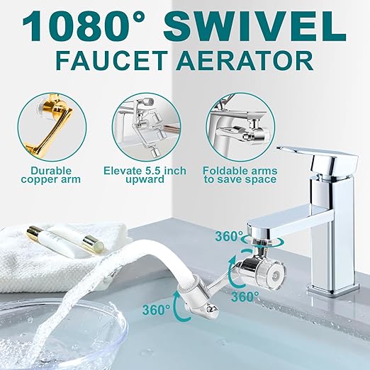1080º Sink Water Filter Faucet, Splash-proof Sink Faucet Extender with Filter, Reduce 99% Chlorine, 2 Modes Spray Attachment for Home Kitchen & Bathroom, 9PCS Replacement Filter