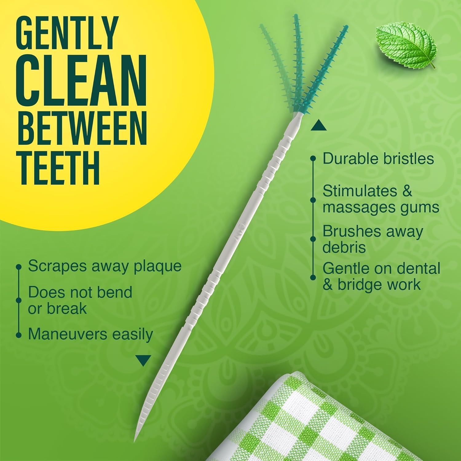 GuruNanda 2-in-1 QuickPik Toothpick & Interdental Pick – Soft Rubber Bristles for Plaque Removal & Improved Oral Care, Comes with a Travel Case for On-The-Go Use, 60ct