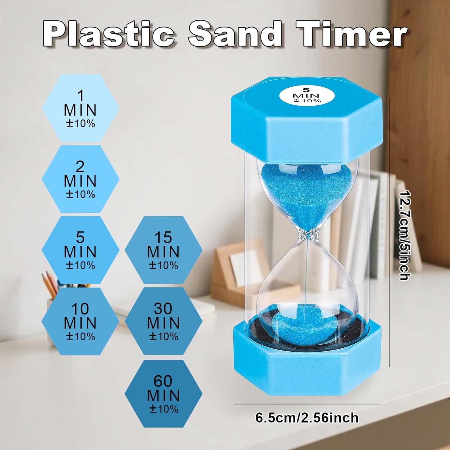 2 Minute Sand Timer, Unbreakable Hexagon Hourglass, Plastic Sand Watch Reloj De Arena 2 Minutos, Colorful Hour Glass Sandglass for Classroom Games Kitchen (Blue)