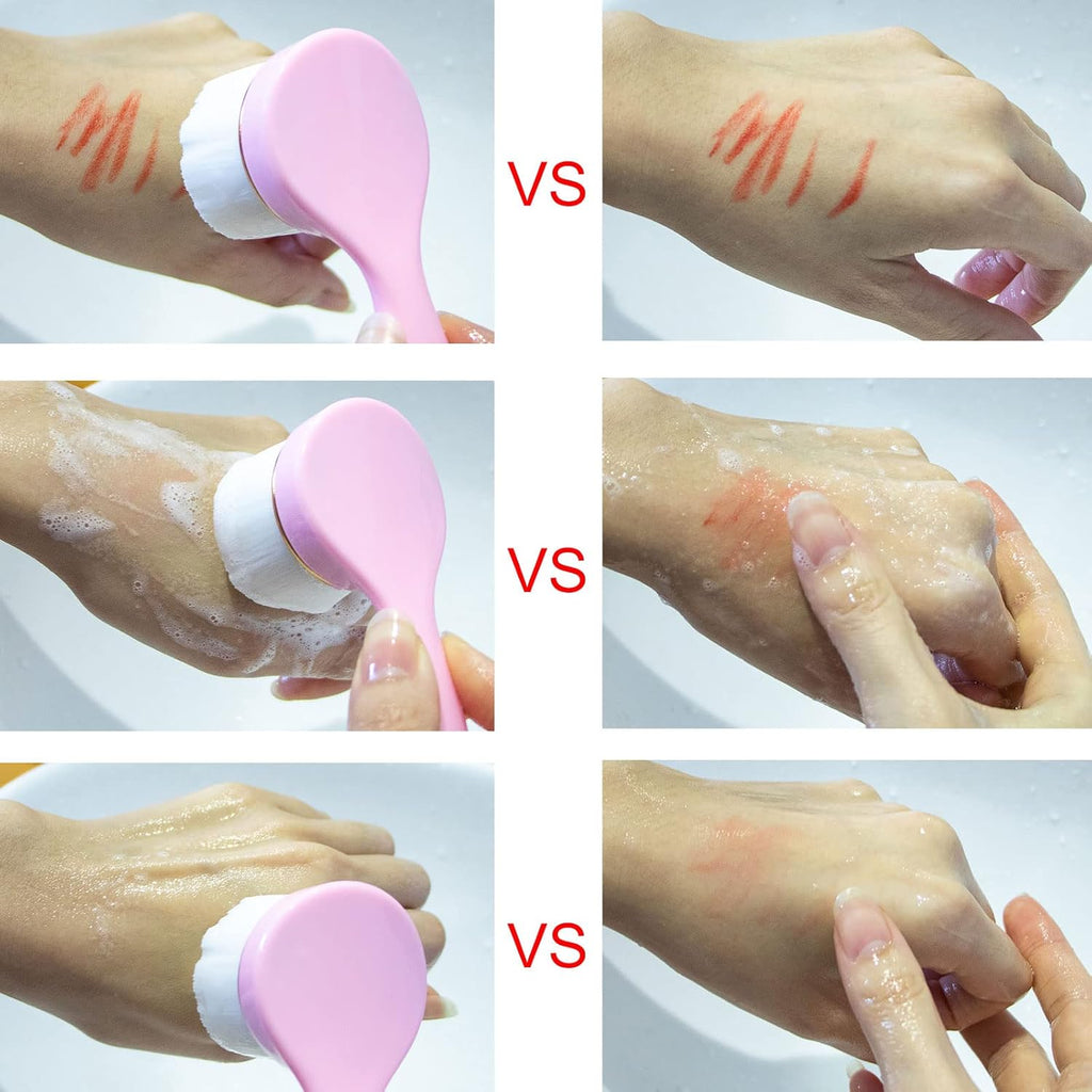 2 Pack Soft Bristle Facial Cleansing Brush for Deep Pore Cleaning, Face Exfoliating Scrub Brush for Face Cleansing Skincare Massaging (Pink and Jade White)