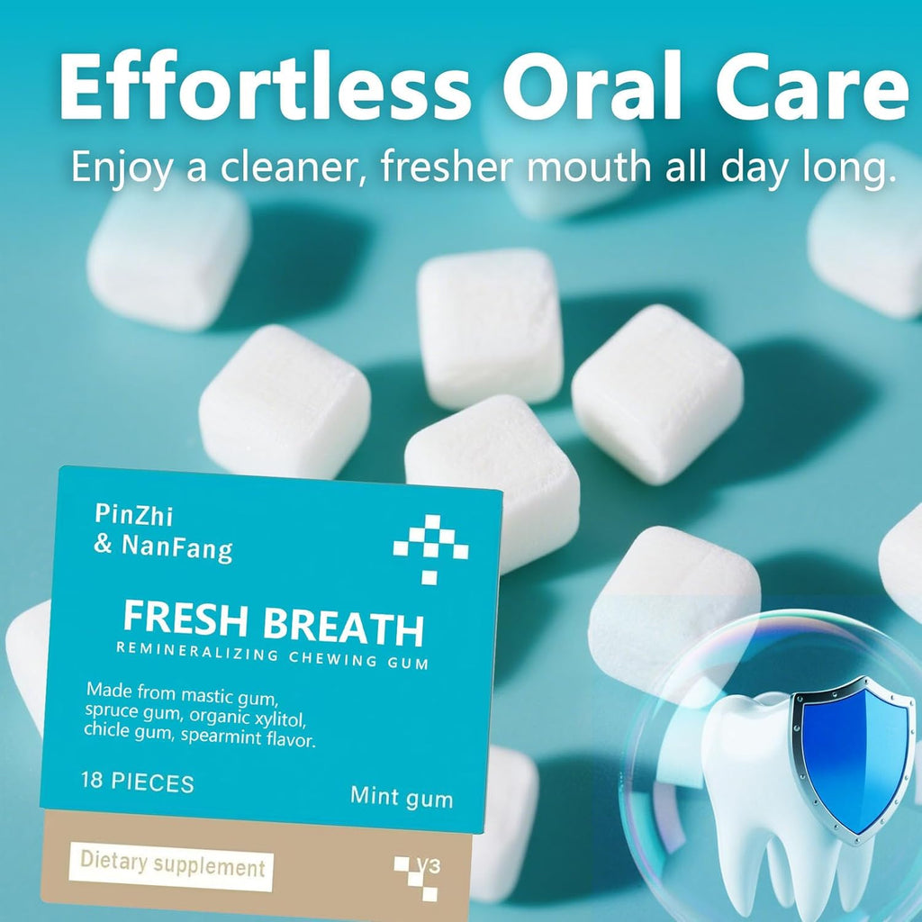 Yukviqou Remineralizing Chewing Gum, Organic Natural Mastic Mint Gum Sugar-Free Fresh Breath for Enamel Care Teeth & Gum Health 4 Boxes