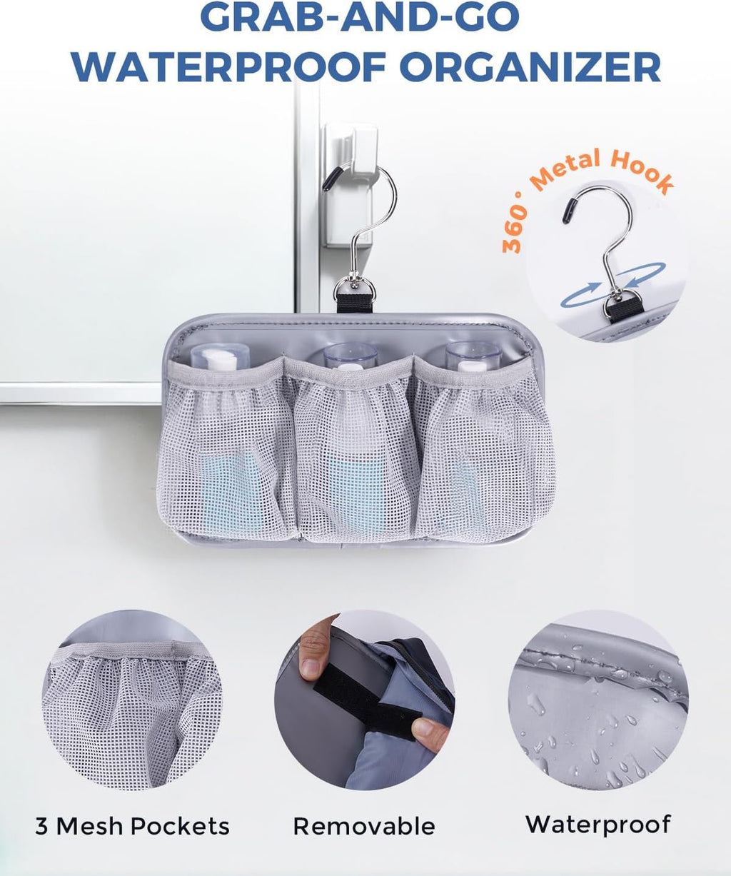 WANDF Toiletry Bag for Men, PU Leather Travel Organizer with Detachable Waterproof Hanging Pouch, Open-Flat Dopp Kit Shaving Bag with Wet Pocket for Travel Toiletries Accessories (Navy Blue)