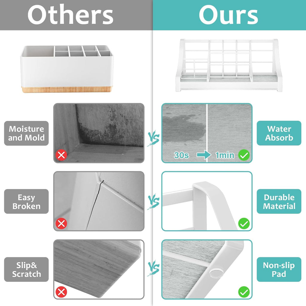 Toothbrush Holder Instant-Dry Organizer - Bathroom Countertop Organizer Kids Electric Toothbrush Toothpaste Holders - 7 Slots Bathroom Sink Accessories Storage Tooth Brush Counter Organization, White