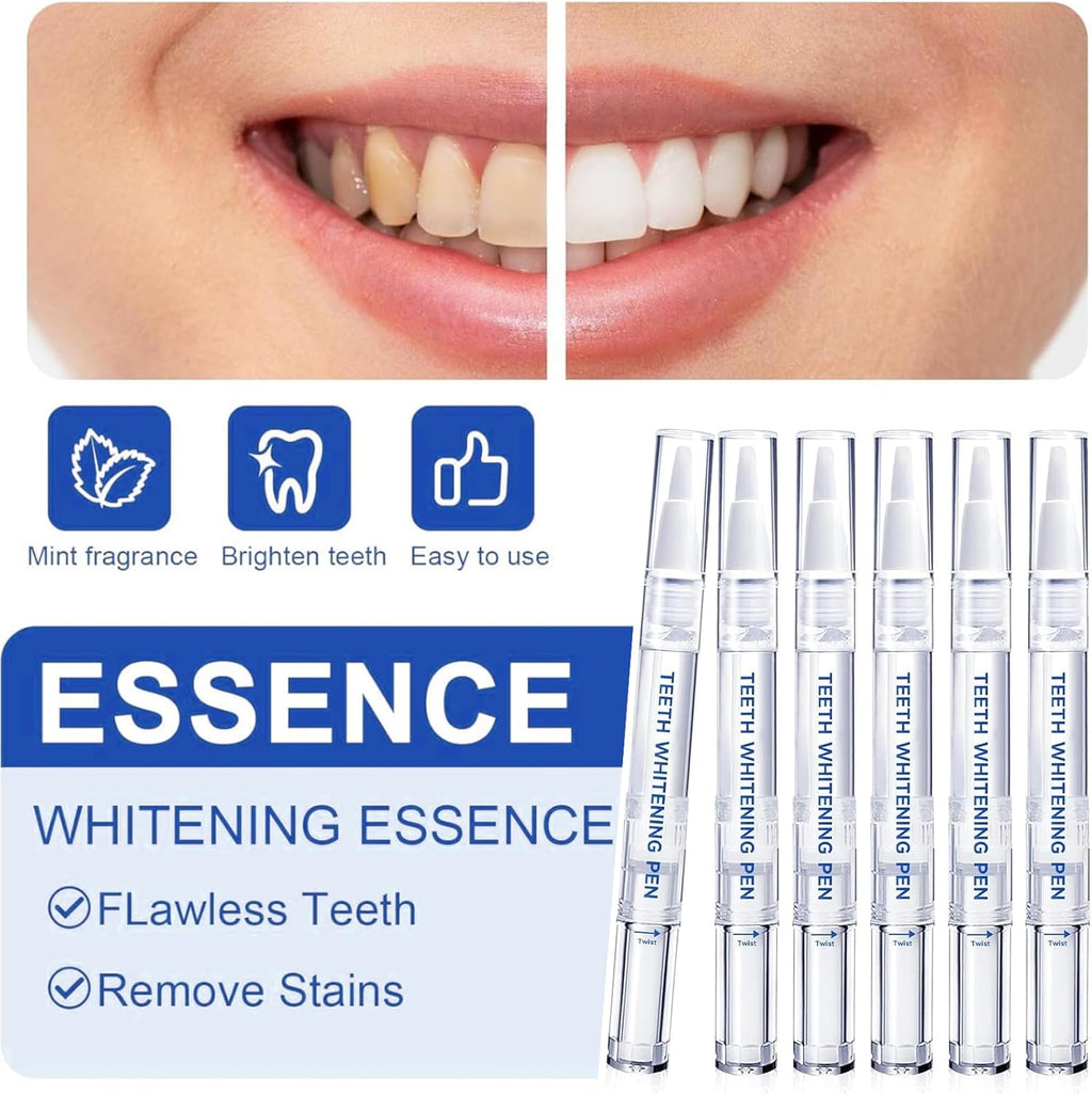 Teeth Whitening Pen - (6 Pack) Professionally Stain Removal Teeth Whitening Gel Formula,No Sensitivity, Enamel Safe, Travel-Friendly Teeth Whitening Gel Pen, Gentle Formula （Transparent）