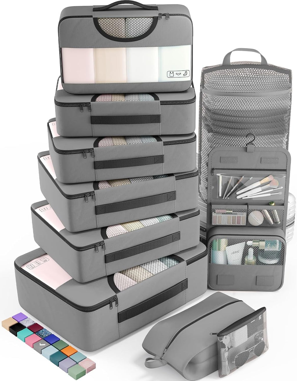 Veken 10 Set Packing Cubes for Travel Essential, Suitcase Organizer Bags in 4 Sizes, Carry-On Luggage Accessories with Large Laundry & Hanging Toiletry Bag, Must-Have for Airplane, Road Trip & Camping