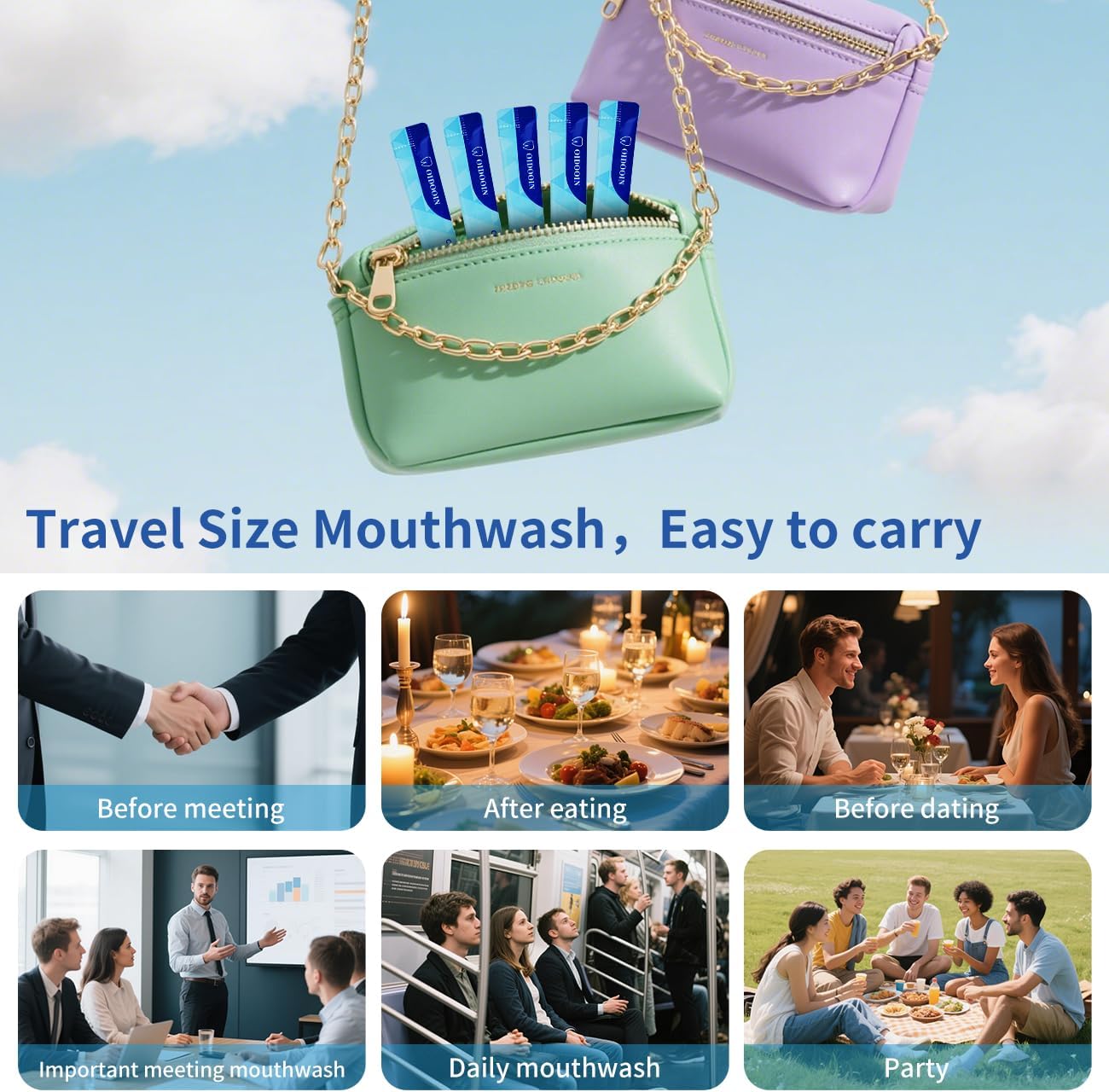 Travel Size Mouthwash, Alcohol-Free and Fluoride-Free, Probiotics for Fresh Breath and Dry Mouth Relief, Freshens Breath for 12 Hours – 40 Strips, 0.41Fluid Ounces Each