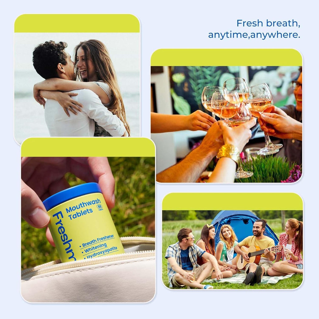 Travel Mouthwash Tablets for Smokers - Fluoride & Alcohol-Free, Xylitol & Nano-Hydroxyapatite (NHA) for Bad Breath Treatment & Natural Whitening, Mint Flavor (60 Count)