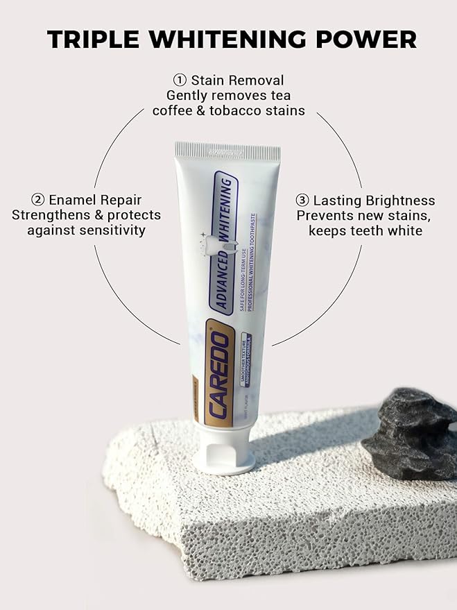 Triple Whitening Toothpaste for Sensitive Teeth, Gentle Fluoride-Free Nano-Hydroxyapatite & Advanced Enzyme, Deep Clean Stain Removal, Lasting Brightness Remineralizing Toothpaste, Minty 3.52OZ