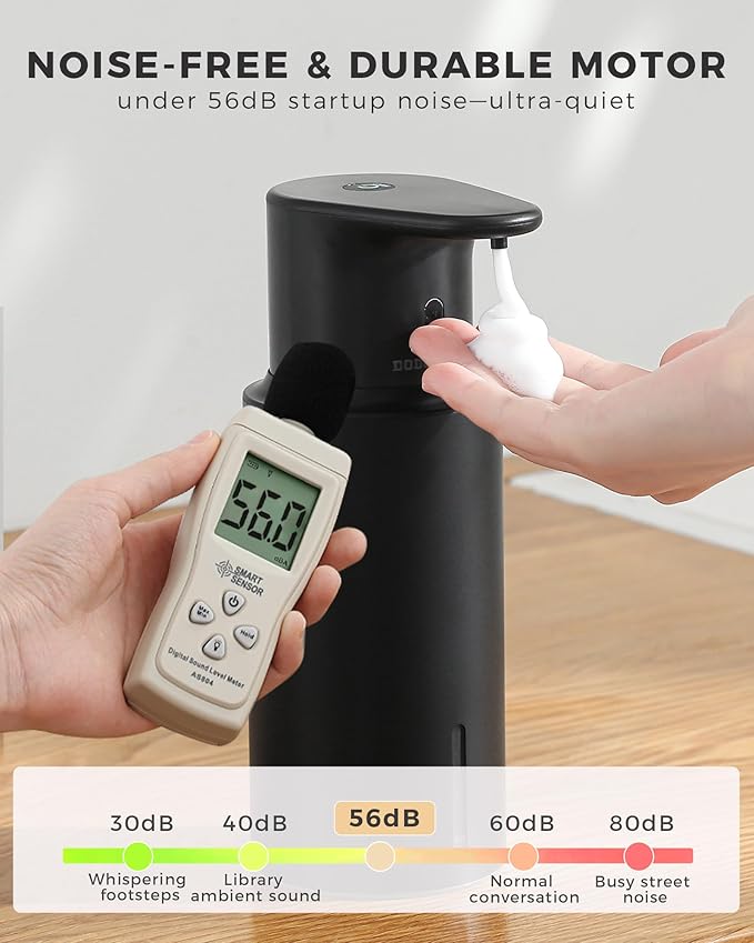 Automatic Foaming Soap Dispenser Touchless, 304 Stainless Steel Bottle Body & 16.2oz/480ml,USB Rechargeable, 3 Adjustable Liquid Levels, IPX7 Waterproof, for Kitchen Bathroom, Black