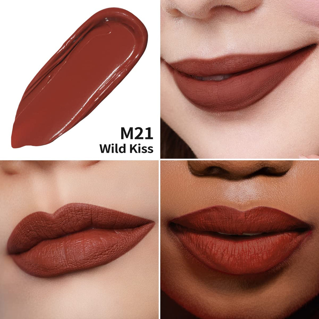 Oulac Matte Liquid Red Lipstick for Women, Orange Tone Red Long Lasting Lipstick, Waterproof Lip Stain, No Transfer, Creamy High Pigmented Formula with Vitamin E, Vegan & Cruelty-Free M21