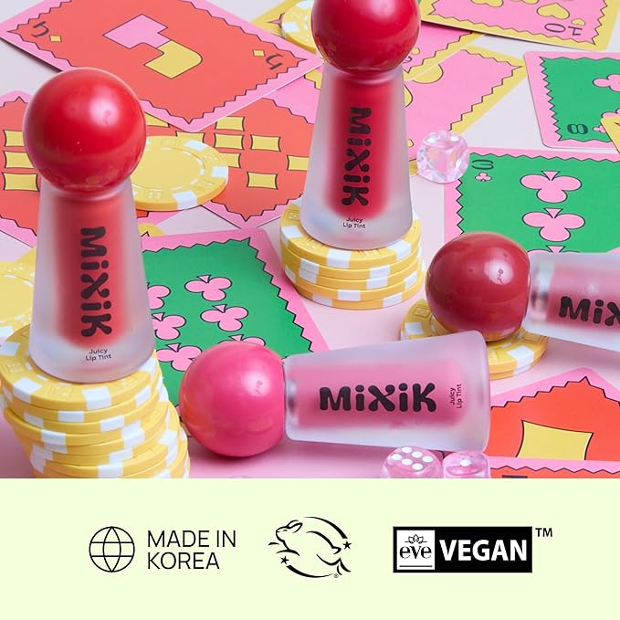 MIXIK Juicy Lip Tint, Hydrating Water-Based Lip Stain and Tint that feels light and fresh for Dewy and Radiant lips, Formulated with Blue Agave Extract for long lasting Moisturizing (Vivid Coral)