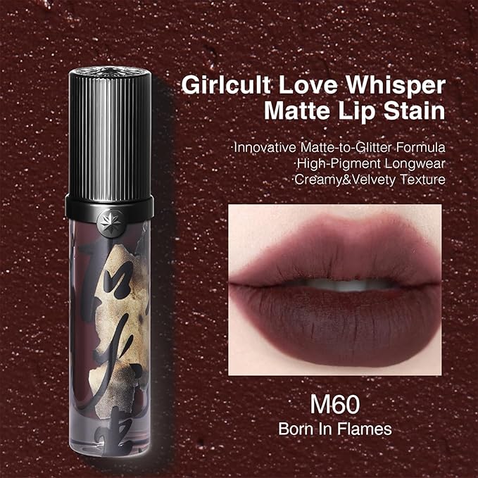 GIRLCULT Matte Lip Stain – Lightweight Velvet Lip Tint, Long Lasting Liquid Lipstick, Transfer Resistant, Non-Drying & Smudge Proof Formula (M60)