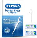 RAZOKO Dental Floss Picks High Toughness Toothpicks Sticks 200pcs with 2 Portable Cases Perfect for Family,Hotel,Travel