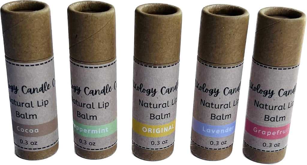 Handmade Natural Lip Balm Set of 5- Original, Mint, Cocoa, Lavender, Grapefruit - 5 Pack