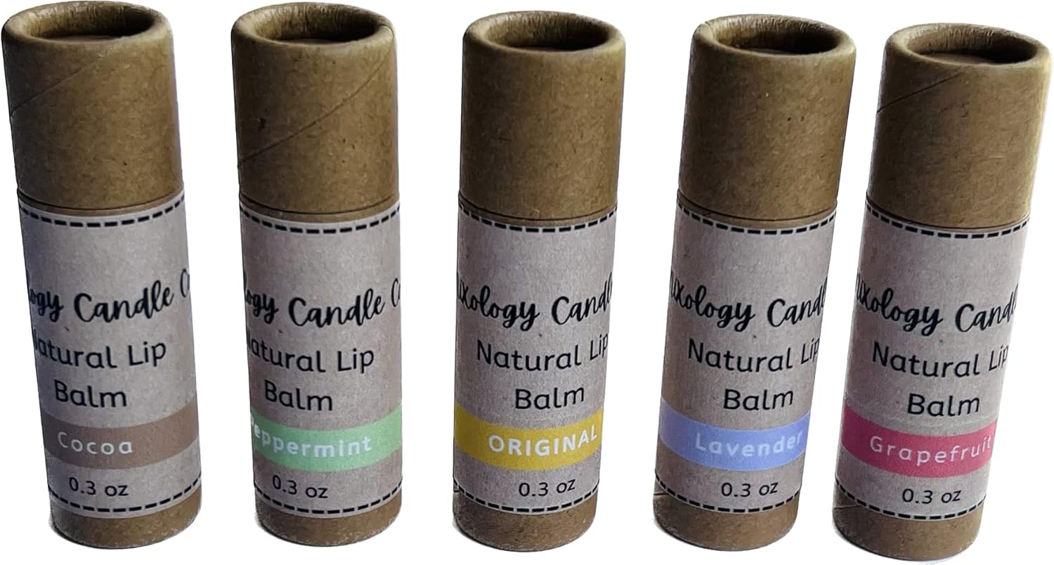Handmade Natural Lip Balm Set of 5- Original, Mint, Cocoa, Lavender, Grapefruit - 5 Pack
